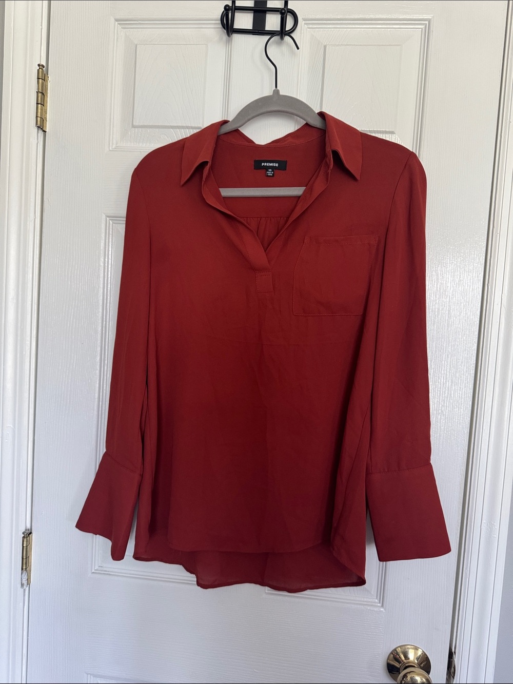 Premise Rust Red Split-Neck Long Sleeve Blouse